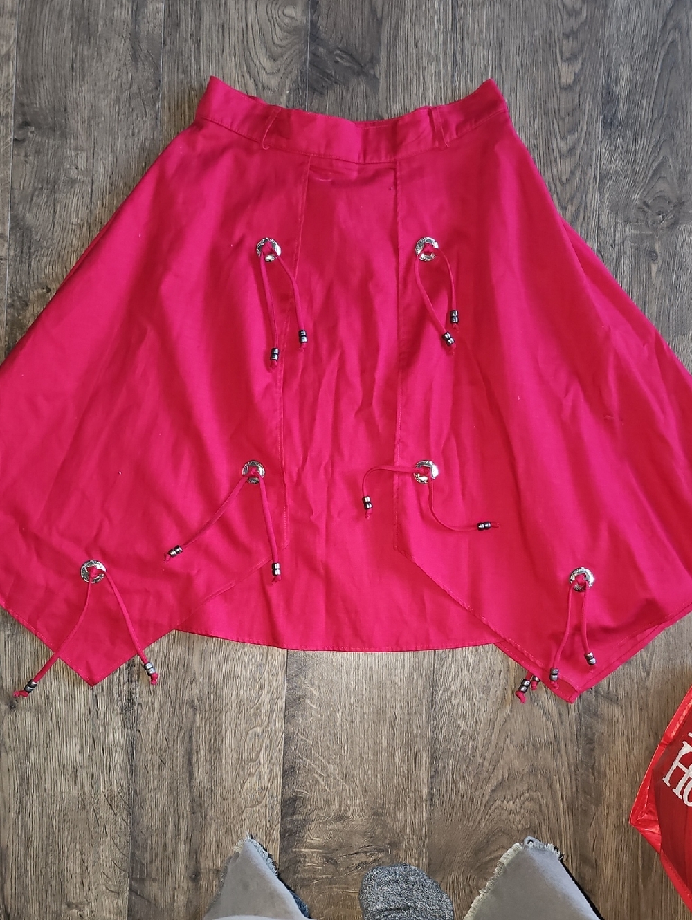 Vintage Bohemian Skirt Size 7/8 Burgundy Handkerchief Hem Cowboy Women